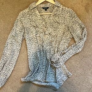 Express Cream and Black Ruffled Button Down Shirt